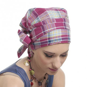 Foulard préformé coton Romy écossais - La Galerie des turbans