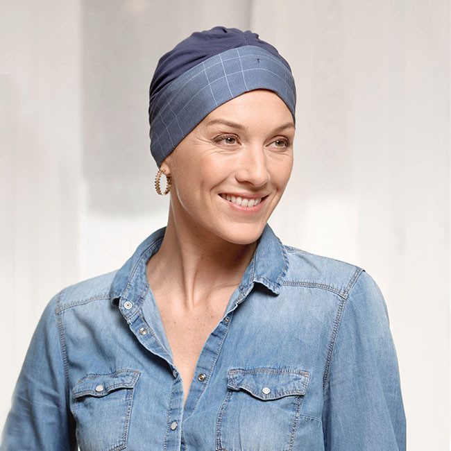 Achat Turban chimio bambou Lys Comptoir de Vie bleu pour femme - Turban  cancer pas cher